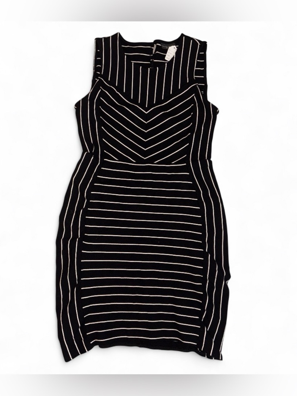 BOLD elements Black and White Striped Sheath Dress